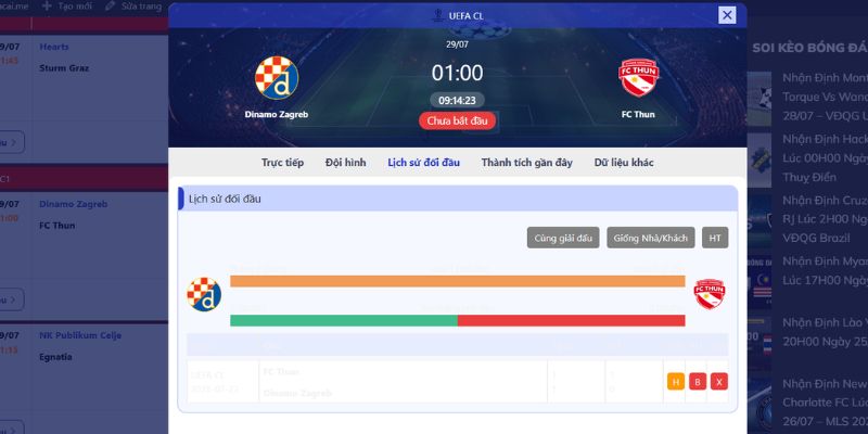 Nhận Định Dinamo Zagreb Vs Thun Lúc 1H00 Ngày 29/07 - Cúp C1 2 Lịch sử so tài giữa hai CLB